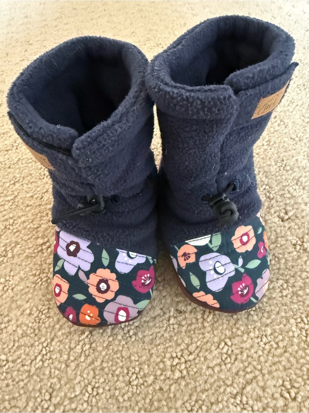 Jan and Jul - Navy Floral Cozy Baby Boots